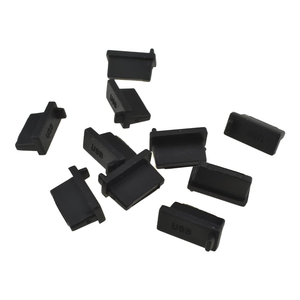 Acoeitl Soft Silicone USB Port PC Cap Cover Anti Dust Plugs Protectors Stoppers 0.5 x 0.3 x 0.24inch Keep Clean Dry Snug Fit Slot Sit Flush Easy Insert Remove Stay in Place USB A Type Black 10Pcs