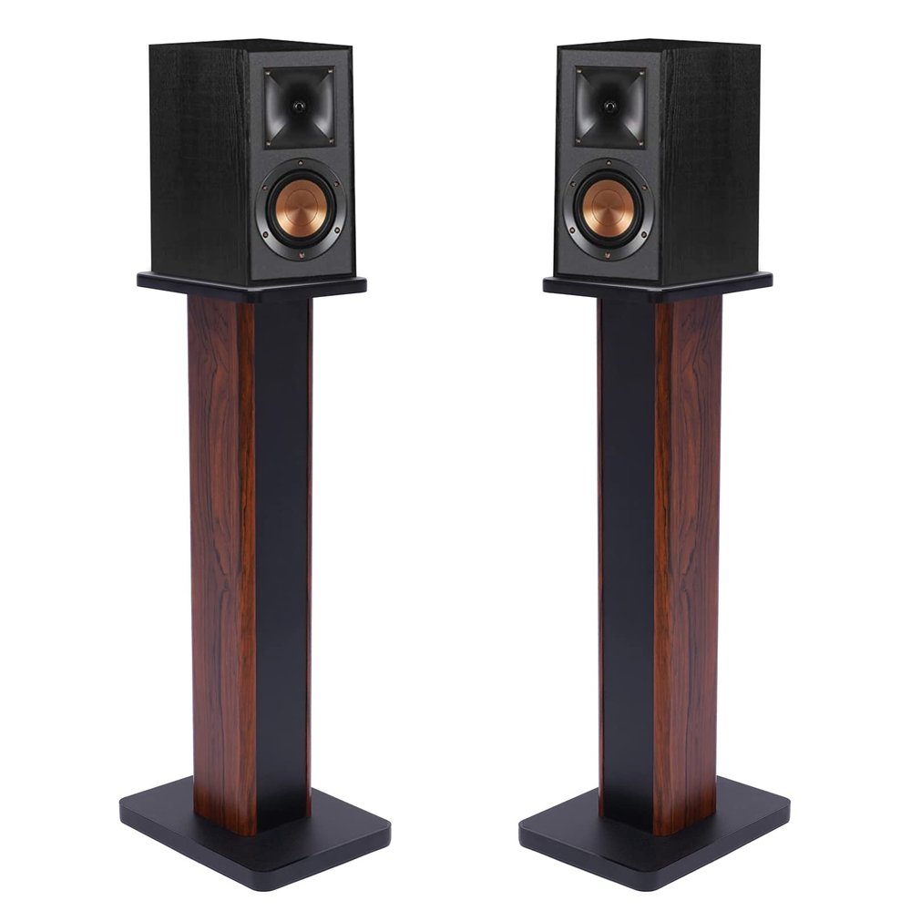 28" Bookshelf Speaker Stands Pair Surround Sound Home Theater Desktop Speaker Stands for Under 15" Desk Speakers Medium&Small Speakers Studio Monitor(Yellow Sandalwood)