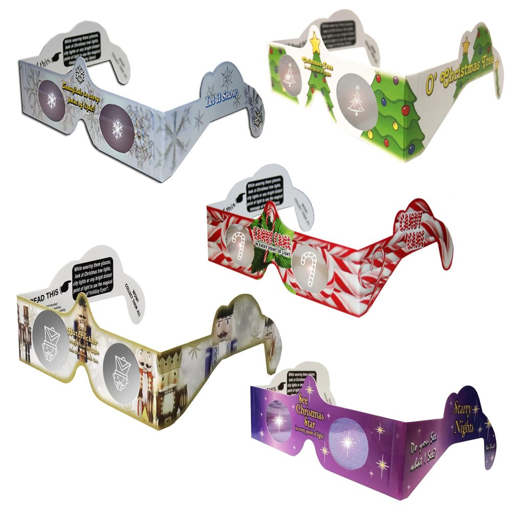 Christmas 3D Glasses - Holiday Eyes (R) - New for 2022 - 5 Pairs Variety Pack, Exclusively Featuring The Christmas Nutcracker, Christmas Tree, Christmas Star, Snowflake, and Candy Cane. (GHS-NCaMIX5)