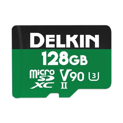 Delkin Devices 128GB Power Micro SD Card UHS-II (U3/V90) - 300MB/s Read, 250MB/s Write, 8K, 4K, 3D, HDR, 360 Recording | Micro SD Card 128GB with SD Adapter
