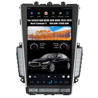 Aucar Mark 6 13.6 Inch T-Style Android Car Radio Head Unit for Infiniti Q50 Q50S Q60 Q60S, 1080P Multimedia Stereo Video Player with Wireless Carplay, GPS Navigation, OEM Functions 8+128 GB 2014-2019
