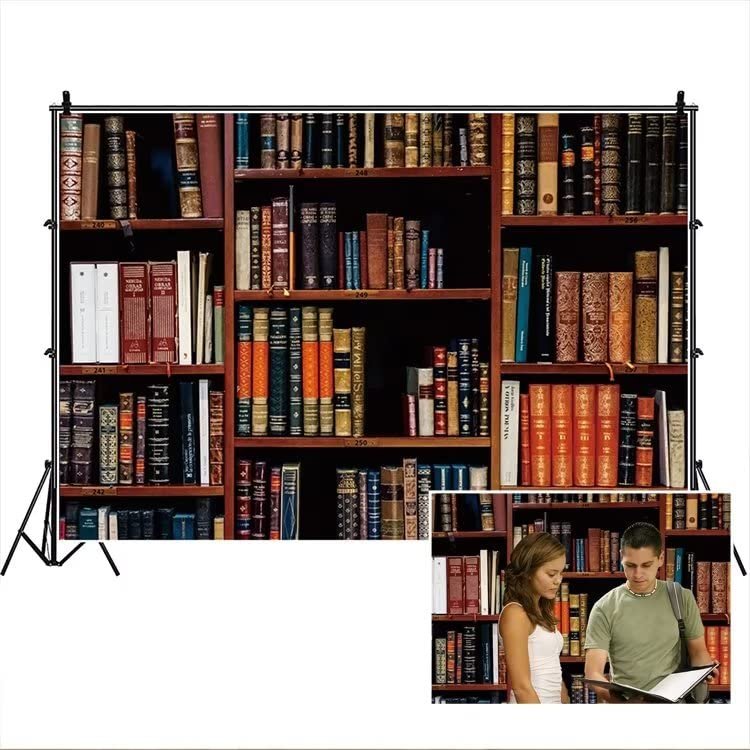 DASHAN 8x6ft Polyester Bookshelf Backdrop Back to School Vintage Library Bookcase Online Teaching Office YouTube Video Antique Teacher Student Photography Background School Graduation Photo Prop
