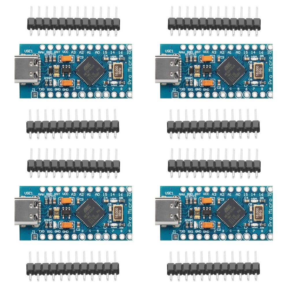 4pcs Pro Micro ATMega32U4 for Leonardo 5V 16MHz Development Board Micro-Controller Board Compatible with Arduino IDE with 2 Row Pin Header Replace ATmega328 Pro Mini