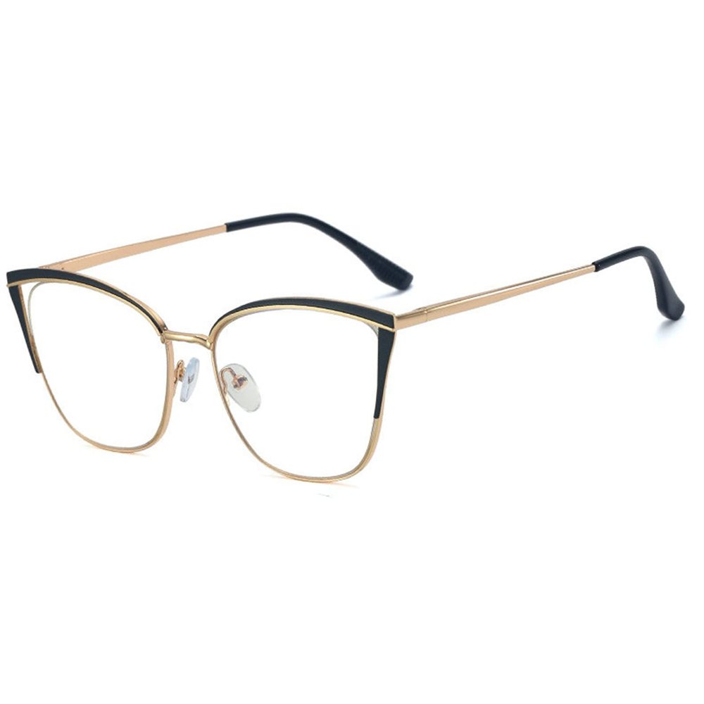 helena Metal Chic Style Reading Glasses for Women Blue Light Blocking Cute cat eye Computer Clear Lens Readers Spring Hinge (black, 1, multiplier_x)