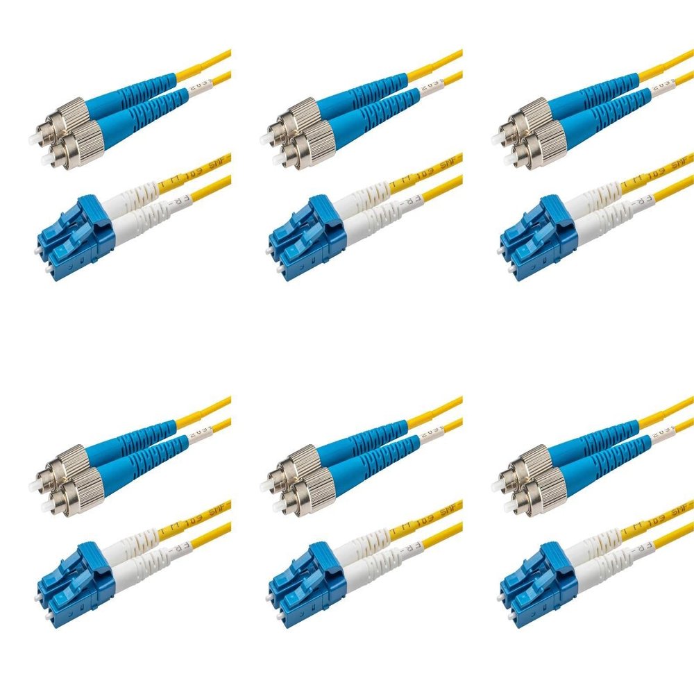 SpeedyFiberTX 6-Pack 300 Feet FC/U to LC/U Fiber Patch Cable, Corning SMF-28 Singlemode 9/125um Ultra Optical Fiber, OS1/OS2 Compatible, Duplex Yellow Riser OFNR Cable Jacket