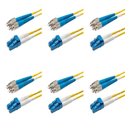 SpeedyFiberTX 6-Pack 95 Meter FC/U to LC/U Fiber Patch Cable, Corning SMF-28 Singlemode 9/125um Ultra Optical Fiber, OS1/OS2 Compatible, Duplex Yellow Riser OFNR Cable Jacket