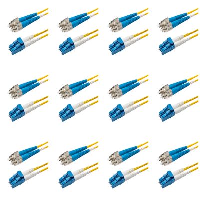 SpeedyFiberTX 12-Pack 6 Meter FC/U to LC/U Fiber Patch Cable, Corning SMF-28 Singlemode 9/125um Ultra Optical Fiber, OS1/OS2 Compatible, Duplex Yellow Riser OFNR Cable Jacket