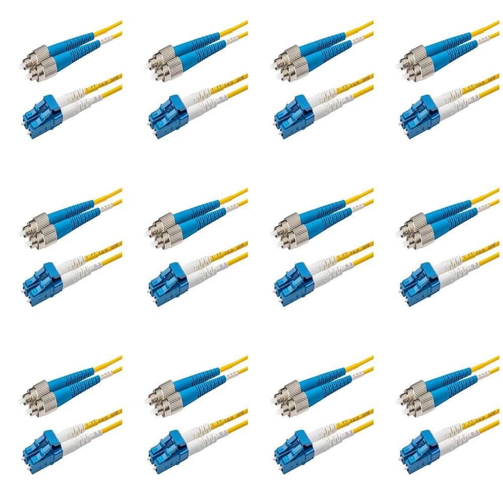 SpeedyFiberTX 12-Pack 6 Meter FC/U to LC/U Fiber Patch Cable, Corning SMF-28 Singlemode 9/125um Ultra Optical Fiber, OS1/OS2 Compatible, Duplex Yellow Riser OFNR Cable Jacket