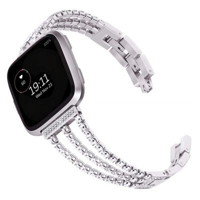 Metal bands Compatible with Fitbit Versa 3Versa 2Versa Bands Women,Adjustable Diamond Metal Elegant style Strap Replacement Compatible with Fitbit Versa 3Sense Women (versa 2/versa, Silver)