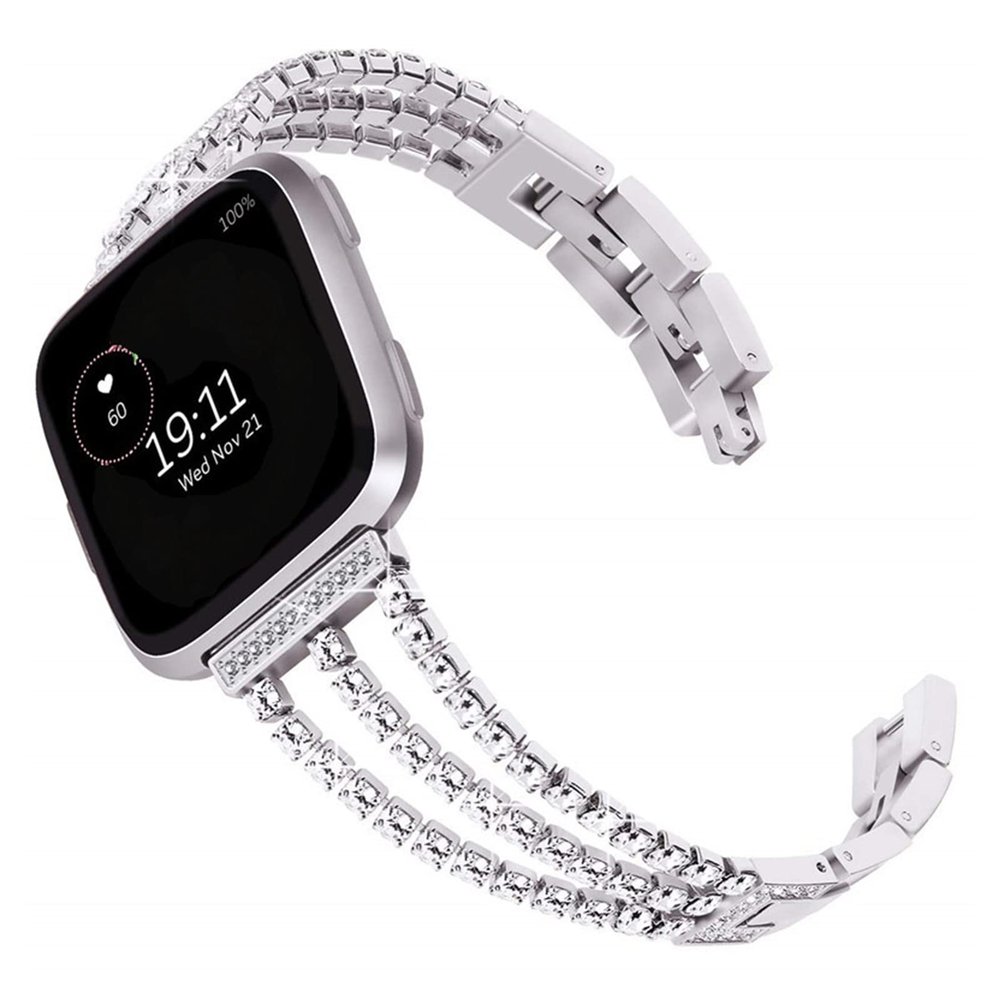 Metal bands Compatible with Fitbit Versa 3Versa 2Versa Bands Women,Adjustable Diamond Metal Elegant style Strap Replacement Compatible with Fitbit Versa 3Sense Women (versa 2/versa, Silver)
