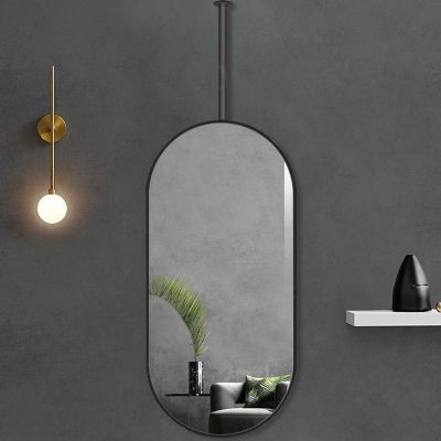 Liyadolaam Ceiling Hanging Make-up Mirror, with HD Glass Vanity Mirror Modern Decorative Mirror, Hallway Entryway Bathroom Bedroom Ceiling-Mounted Boom Mirror - Black Metal Framed (Size : 40cmx70cm)