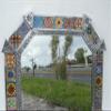 21" PUNCHED TIN MIRROR octagonal mixed talavera tiles mexican folk art view 2