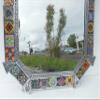 21" PUNCHED TIN MIRROR octagonal mixed talavera tiles mexican folk art view 3