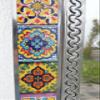 21" PUNCHED TIN MIRROR octagonal mixed talavera tiles mexican folk art view 4