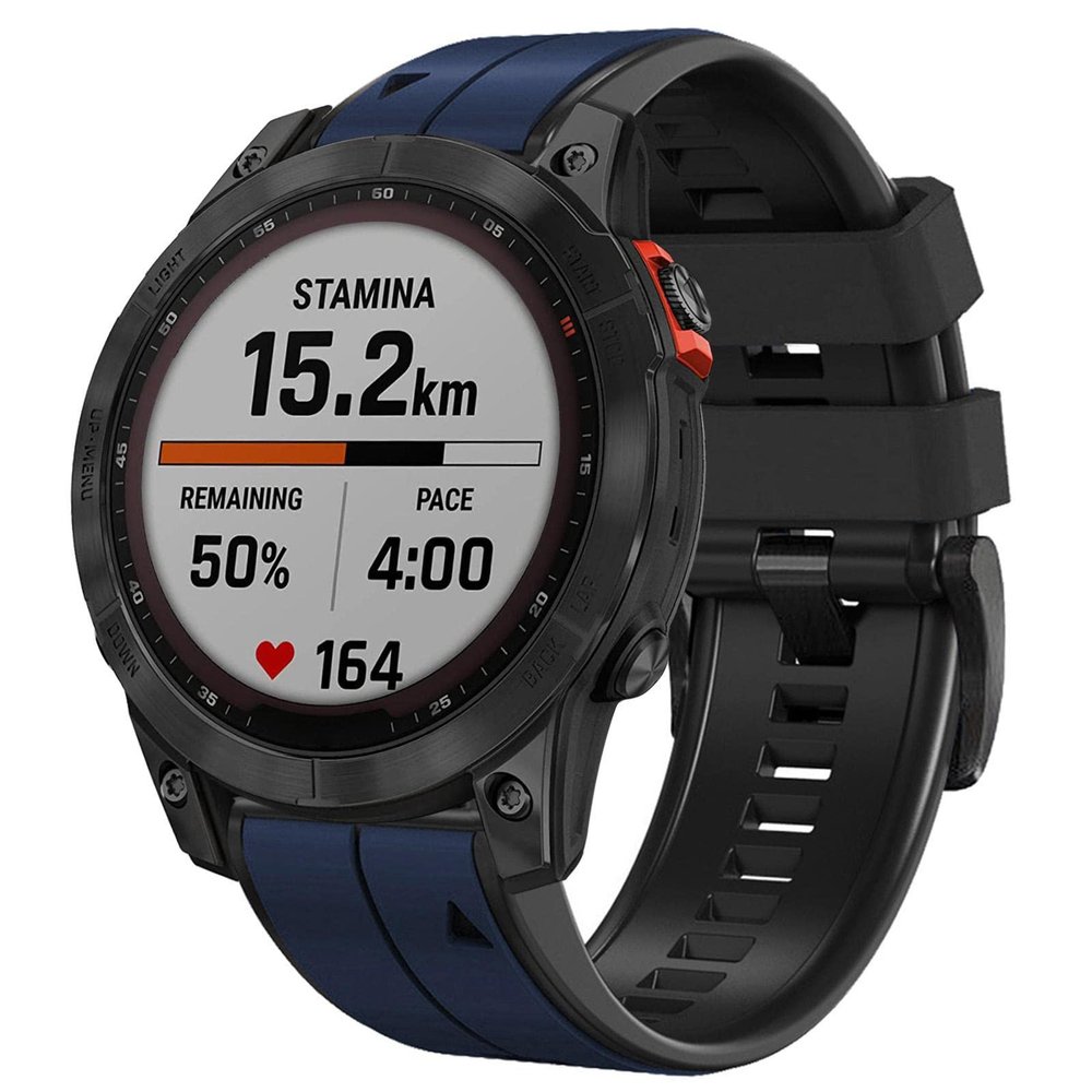 Abanen Quick Fit Silicone Watch Bands for Garmin Fenix 8 51mm / epix Pro 51mm / Instinct 2X / Instinct 3 50mm, Soft Sport Bicolor Waterproof Wrist Strap for Fenix 7X/6X/5X, Enduro (Dark Blue-Black)