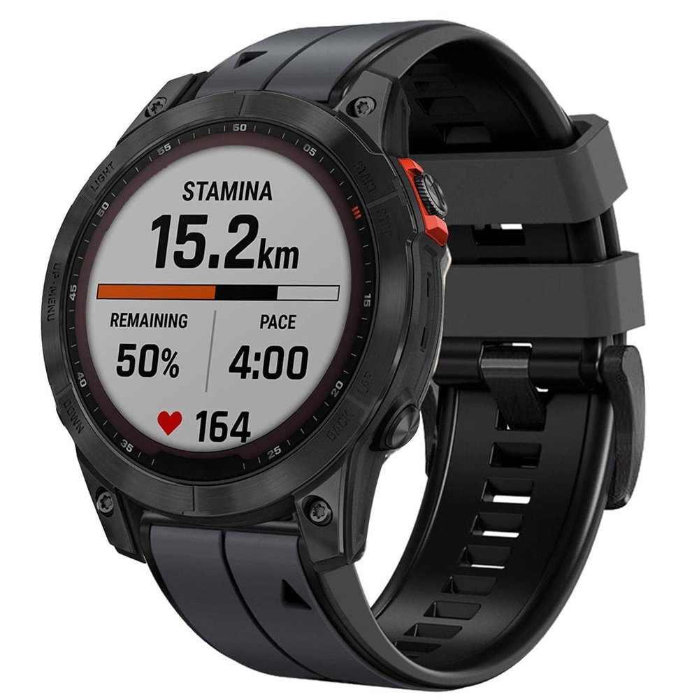 Abanen Quick Fit Silicone Watch Bands for Garmin Fenix 8 51mm / epix Pro 51mm / Instinct 2X / Instinct 3 50mm,Soft Sport Bicolor Waterproof Wristband Strap for Fenix 7X/6X/5X, Enduro (Grey-Black)