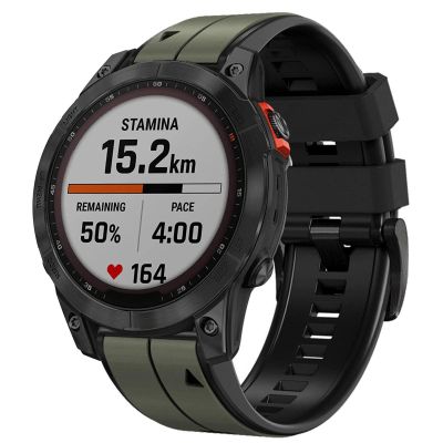Abanen Quick Fit Silicone Watch Bands for Garmin Fenix 8 51mm / epix Pro 51mm / Instinct 2X / Instinct 3 50mm,Soft Sport Bicolor Waterproof Wristband Strap for Fenix 7X/6X/5X, Enduro (Green-Black)