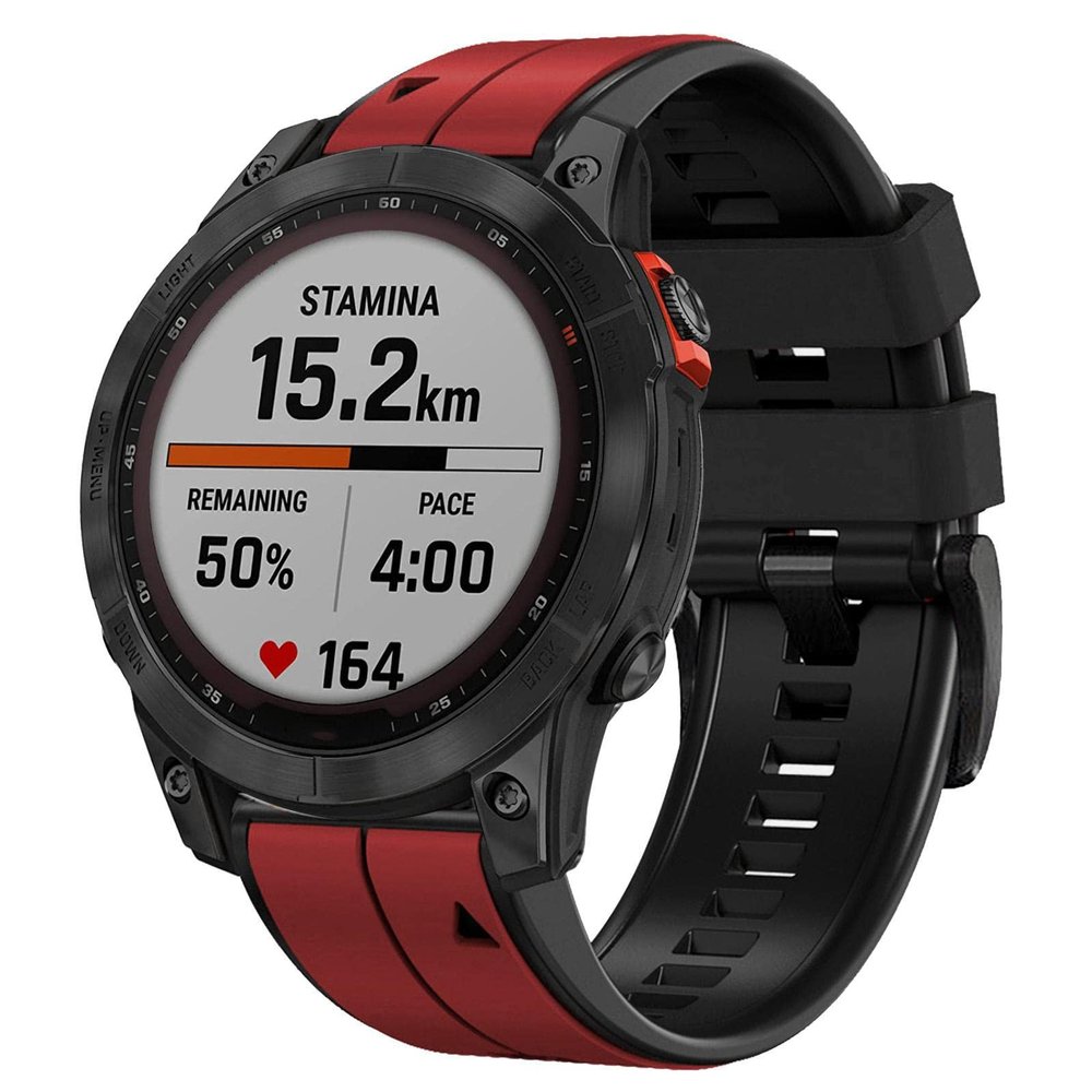 Abanen Quick Fit Silicone Watch Bands for Garmin Fenix 8 51mm / epix Pro 51mm / Instinct 2X / Instinct 3 50mm,Soft Sport Bicolor Waterproof Wrist Strap for Fenix 7X/6X/5X, Enduro (Red-Black)