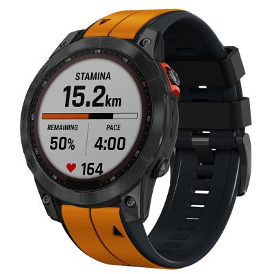 Abanen Quick Fit Silicone Watch Bands for Garmin Fenix 8 51mm / epix Pro 51mm / Instinct 2X / Instinct 3 50mm,Soft Sport Bicolor Waterproof Wristband Strap for Fenix 7X/6X/5X, Enduro (Orange-Black)