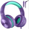 Nabevi Headphones for Kids for School, Kids Headphones with Microphone, Sharing Function, 85dB/94dB Safe Volume Limit, HD Sound, Over Ear Kid Headphone for School, On-line Study, Travel, Purple view 1
