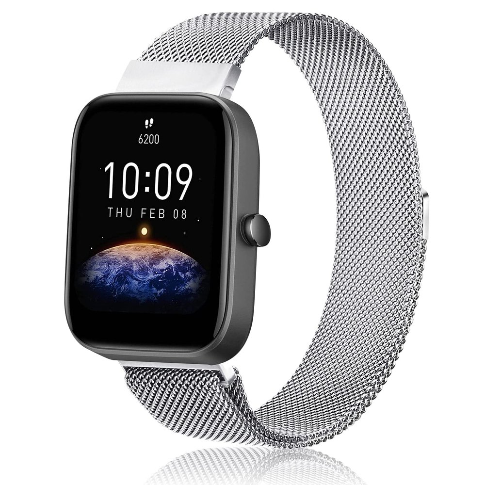 Amzpas Metal Bands for Amazfit Bip U Pro/ Bip U/ Bip 3 Pro/ Bip 3/ Bip S / Bip S Lite/ Bip Lite, 20mm Adjustable Stainless Steel Replacement Strap with Magnetic Buckle, Breathable Quick-Release Wristband for Women Men