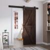 FREDBECK 30in x 84in Brown Barn Door with 5ft (60inch) Barn Door Hardware Track Kit and Handle Included, Double Surfaces,Simple Assembly is Required,K-Frame,Coffee view 1