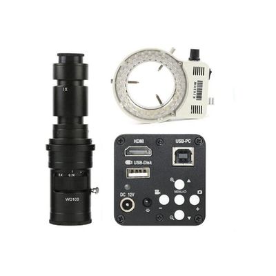 1080P HDMI USB Industrial Electronic Digital Video Microscope Camera & 500X C-Mount Lens Whit 56-LED Adjustable Ring Light