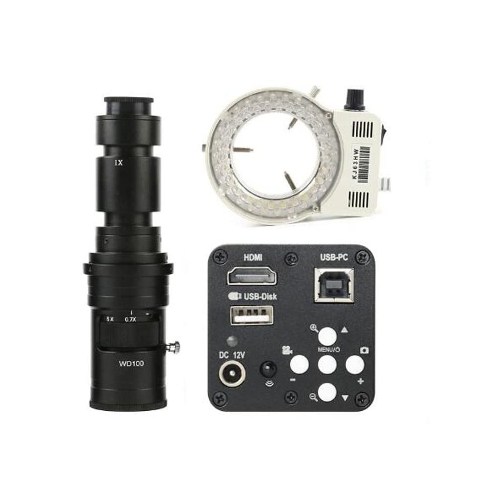 1080P HDMI USB Industrial Electronic Digital Video Microscope Camera & 500X C-Mount Lens Whit 56-LED Adjustable Ring Light