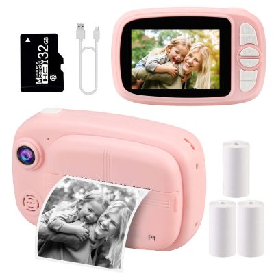 Kids Instant Camera, Mijiaowatch 12MP/1080P Kids Digital Print Camera, 3.5 Inch Print Cameras for Kids with Print Paper 32GB TF Card, Video Photo Recorder 3 in 1 Gift for Girls Boys Ages 3-14 (Pink)