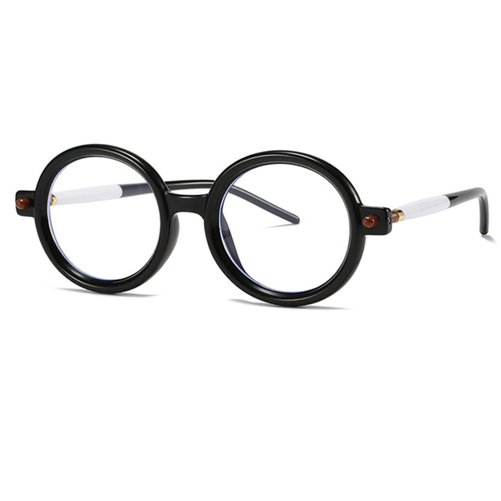 bullabulling Retro round Reading Glasses For Women Blue Light Blocking Oversized Eyeglass Frames Large lens (black white, 4.0, multiplier_x)