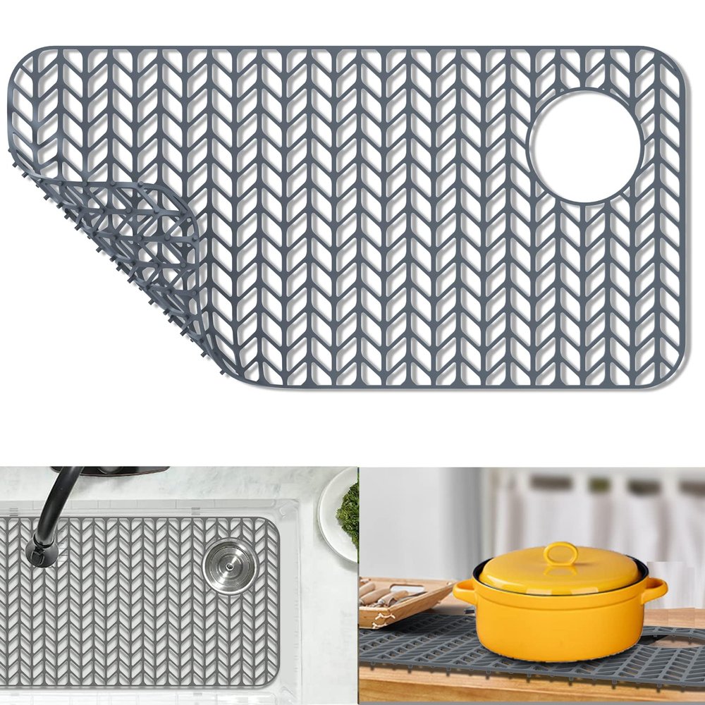 JIUBAR Sink Protectors for Kitchen Sink 12" 13" 16" 18" 19" 24" 26" 28" 29" 30" Silicone Sink mat| Silicone Kitchen Sink Mat Grid for Bottom of Farmhouse Stainless Steel(28.6"x 14.5"Gray)