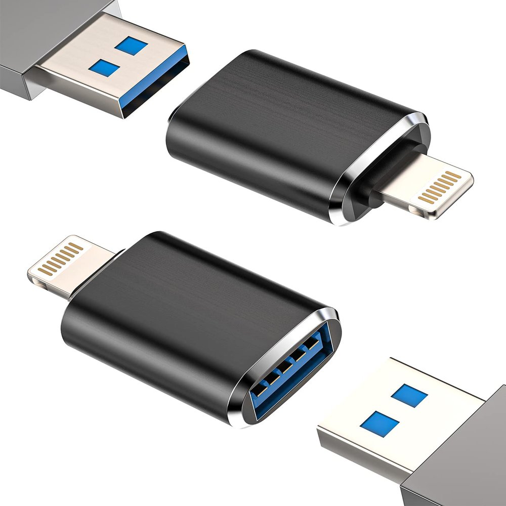 iPhone OTG Adapter Lightning Male to USB Female Dongle(2Pack)for 14 13 12 11 Pro Max Xr X Xs Se 7 8Plus for iPad Air Camera Card Reader USB Flash Drive U Disk Mouse Keyboard Hub MIDI Piano Converter