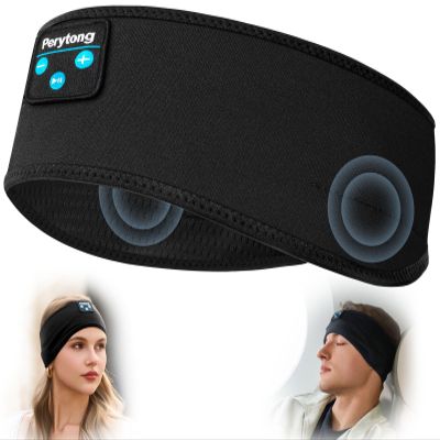 Perytong Sleep Headphones Bluetooth Wireless Sports Headband, Long Playtime Lightweight Headphones Hi-Fi Stereo Ergonomic ASMR Sleep Headphone Cool Gadget Gift for Men Women Black
