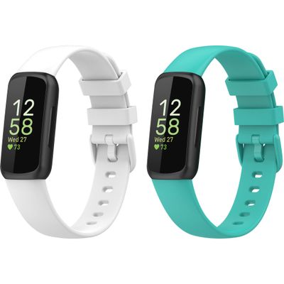 (2 Pack) Bands Straps Intended for Fitbit Inspire 3 Health & Fitness Tracker, Colorful Comfortable Flexible Silicone Band Rubber Strap Wristbands Sports Accessories for Inspire 3 (Small, White+Teal)