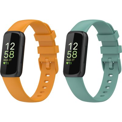(2 Pack) Bands Straps Intended for Fitbit Inspire 3 Health & Fitness Tracker, Colorful Comfortable Flexible Silicone Band Rubber Strap Wristbands Sports Accessories for Inspire 3 (Large, Orange+pine needles green)