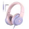 Candy Bila Kids Headphones, Wired Headphones for Kids Over Ear with Microphone, 85/94dB Volume Limiter Headphone for Girls Boys, Foldable Headphone for Learning & Entertainment, Gradient Pink view 1