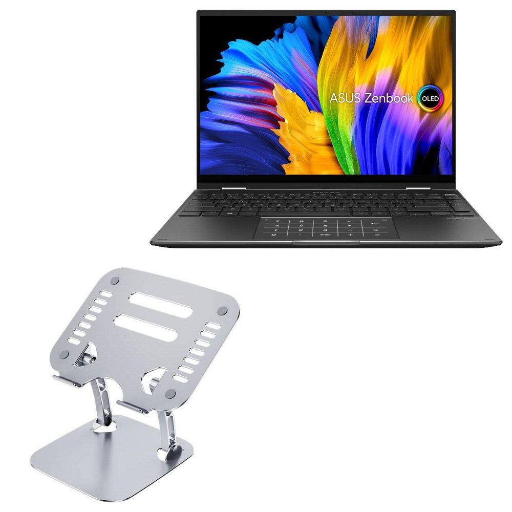 BoxWave Stand and Mount Compatible with ASUS ZenBook 14 Flip (UN5401) - Executive VersaView Laptop Stand, Ergonomic Adjustable Viewing Angle Metallic Riser - Metallic Silver