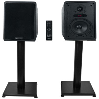 Rockville ELITE-5B Bundle: 5.25" Powered Bookshelf Speakers 200W RMS / 800W Peak, Bluetooth, RS21B 21 in Steel Speaker Stands, Remote & Power Cable Included, 2-Items