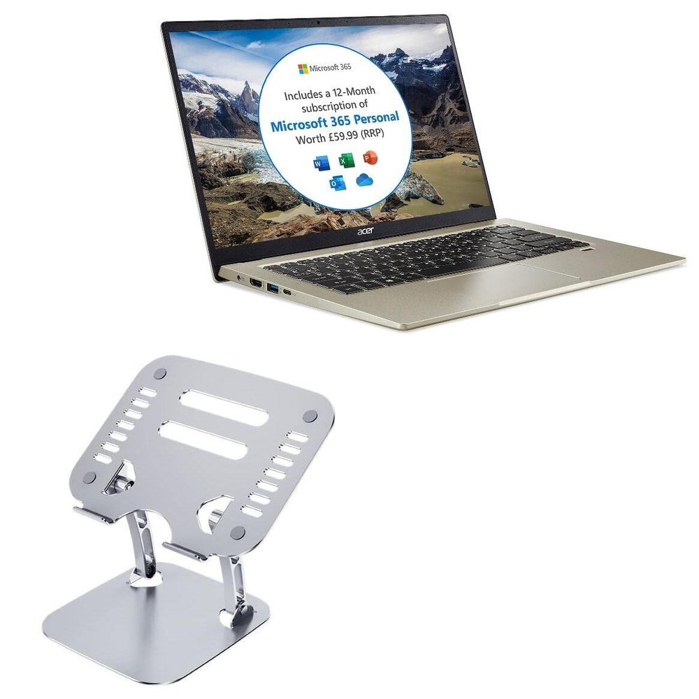 BoxWave Stand and Mount Compatible with Acer Swift 1 (SF114-33) - Executive VersaView Laptop Stand, Ergonomic Adjustable Viewing Angle Metallic Riser - Metallic Silver