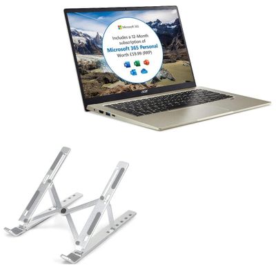 BoxWave Stand and Mount Compatible with Acer Swift 1 (SF114-33) - Compact QuickSwitch Stand, Portable Multi Angle Viewing Foldable Riser - Metallic Silver
