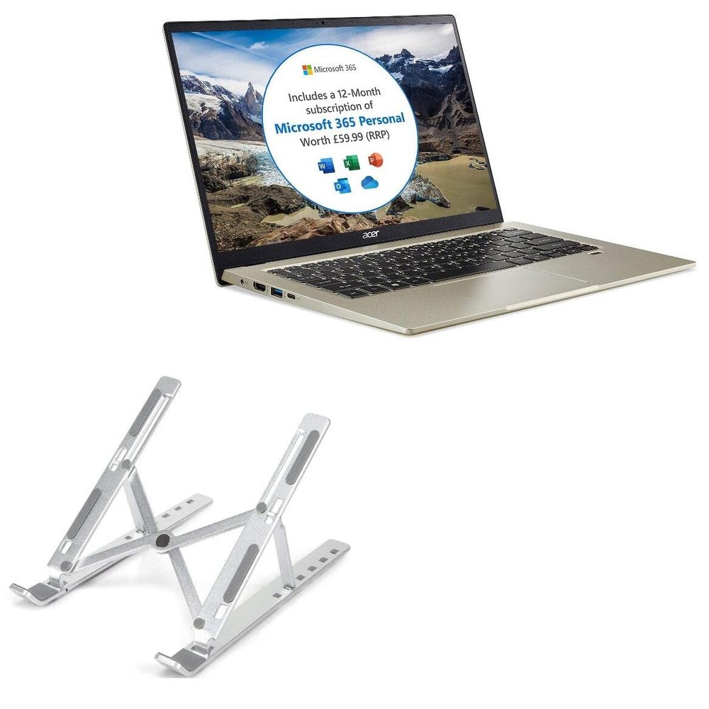 BoxWave Stand and Mount Compatible with Acer Swift 1 (SF114-33) - Compact QuickSwitch Stand, Portable Multi Angle Viewing Foldable Riser - Metallic Silver