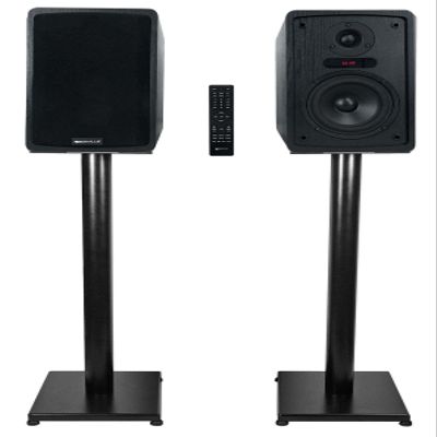 Rockville ELITE-5B Bundle: 5.25 in Powered Bookshelf Speakers with Bluetooth and Optical Input, 400-Watt RMS 800-Watt Peak, RS29B 29 in Steel Speaker Stands, 2 Items