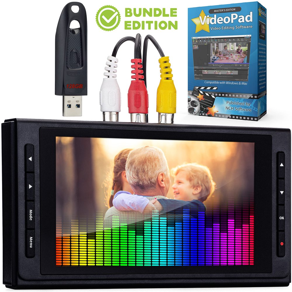 ClearClick Video to Digital Converter 3.0 (Third Generation) - Record Video & Audio from VCR's, VHS, AV, RCA, Hi8, Camcorder, DVD, Turntables, Cassette Tapes (Bundle) [Requires Working VCR/Camcorder]
