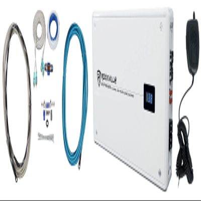 Rockville Krypton MF4 Bundle: 2400W Peak 4-Channel White Marine Class-AB Amplifier, RMWK4 4 AWG Waterproof Marine Amp Install Wire Kit, for Boat Audio Systems, 2-Items