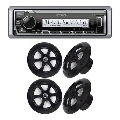 Kenwood KMR-M332BT Car & Marine Stereo | Plus 2X KFC-1613MRB/W 6.5 Inch 2 Way Coaxial Waterproof Marine Motorsports Boat Speakers, Pair, 4 Ohm, 100 Peak Watts (Black)