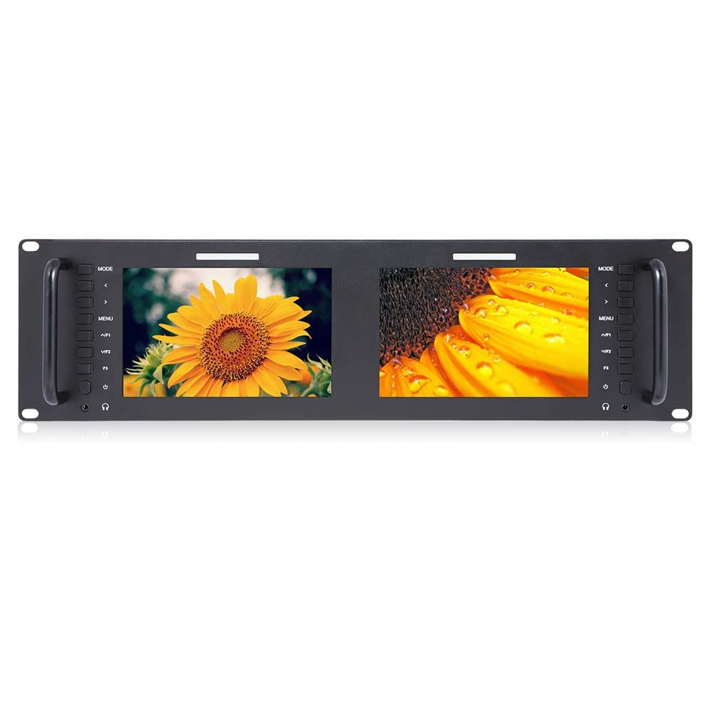FEELWORLD D71 Plus-H Dual 7 Inch 3RU Broadcast Rack Mount Monitor with Waveform LUT IPS 1920x1200 HD LCD Screen HDMI AV Input and Output