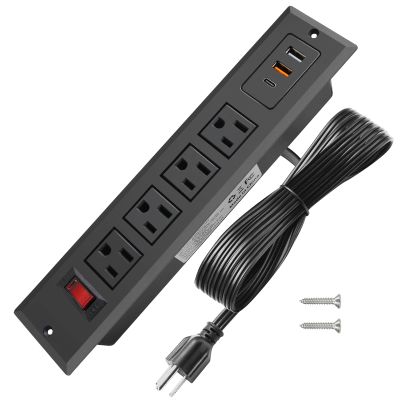 20W Mountable Power Strip USB C Recessed Power Strip USB-C Fast Charge 4 Outlet 3 USB Multiple Protection Built in Conference Desk Counter Workbench for PC Home Electric Appliance (USB C Black)