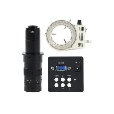 1080P Industrial VGA Digital Electronic Video Microscope & 180X C-Mount Lens Whit 56-LED Adjustable Ring Light For Lab Phone PCB BGA CPU Repair Soldering