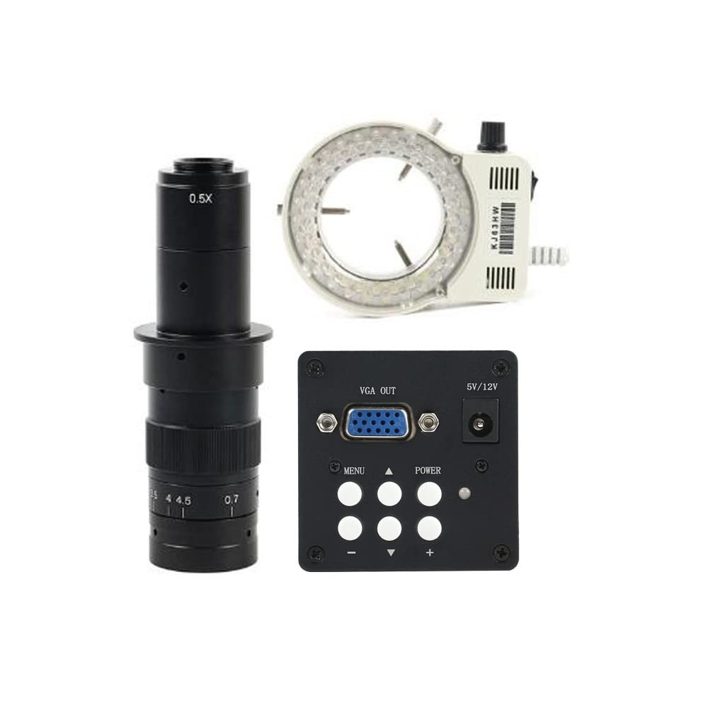 1080P Industrial VGA Digital Electronic Video Microscope & 180X C-Mount Lens Whit 56-LED Adjustable Ring Light For Lab Phone PCB BGA CPU Repair Soldering