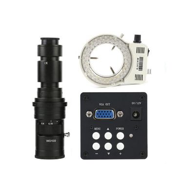 1080P Industrial VGA Digital Electronic Video Microscope & 500X C-Mount Lens Whit 56-LED Adjustable Ring Light For Lab Phone PCB BGA CPU Repair Soldering